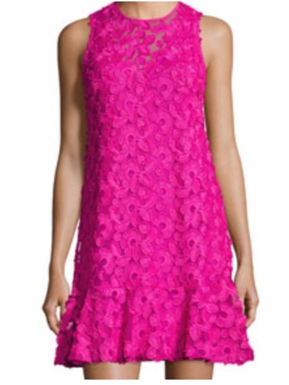Trina Turk Floral Appliqué Lace Sleeveless Drop Waist Cocktail Dress Fuchsia 2‎